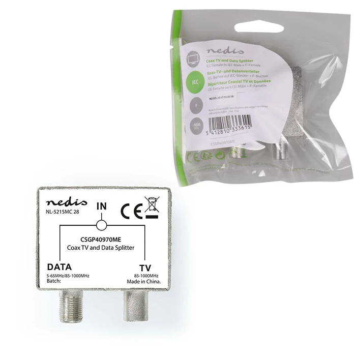 Βύσμα RF Nedis IEC (Coax) Αρσ./F Θηλ. - IEC (Coax) Θηλ., Σε Ασημί Χρώμα