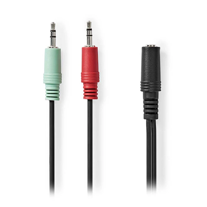 Καλώδιο Ήχου Nedis 2x 3.5mm male - 3.5mm female Black 0.12m (CAGB22160BK02)