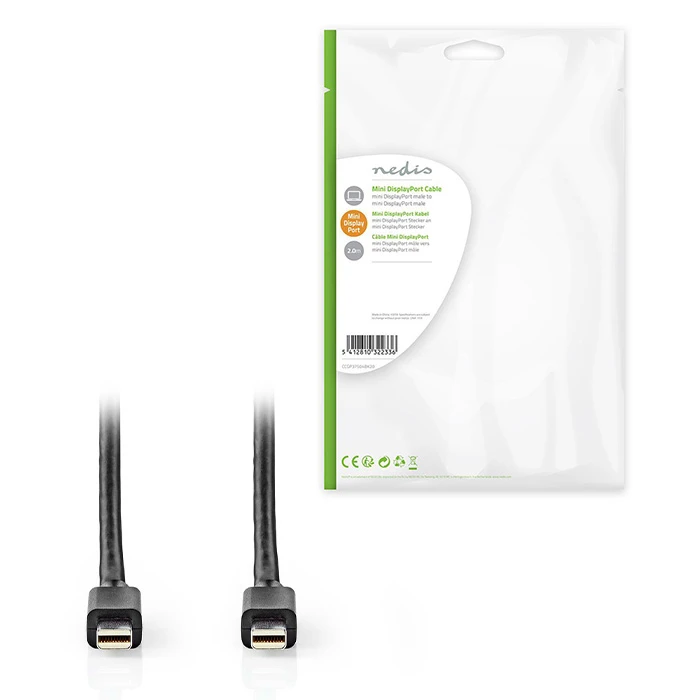 Καλώδιο Mini DisplayPort Nedis male - mini DisplayPort male 2m Black (CCGP37504BK20)