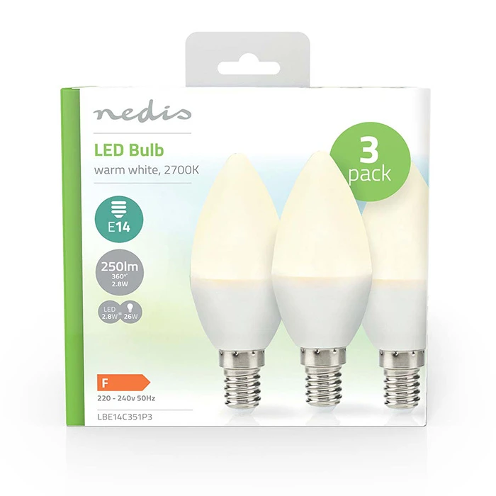 Λάμπα LED Nedis Lbe14c351p3 E14 Cadle 2.8w 250lm 2700k Warm White/Frosted