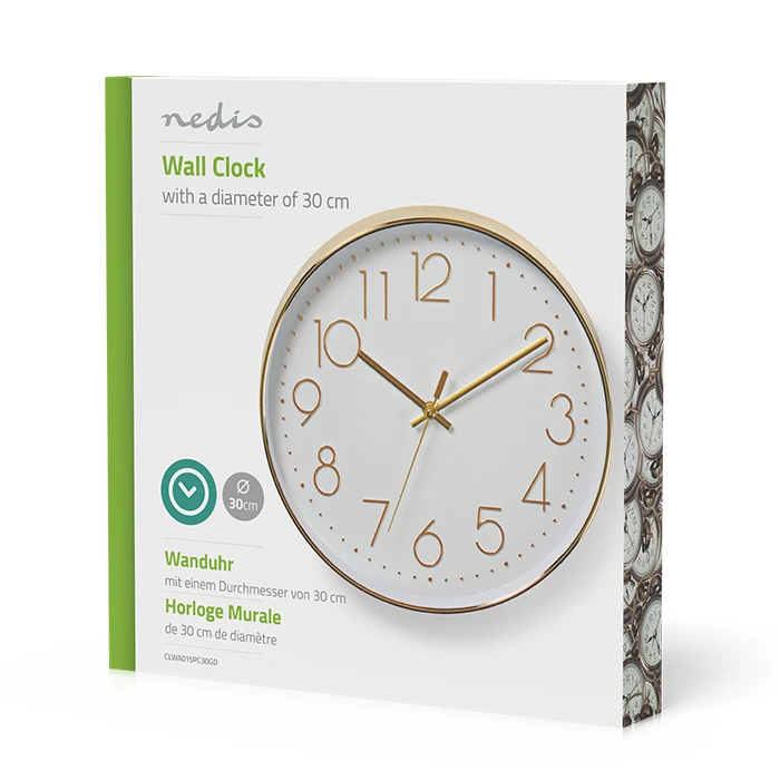 Ρολόι Τοίχου Nedis Clwa015pc30gd Gold/White