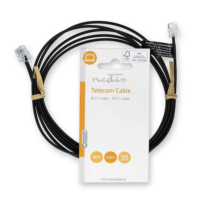 Καλώδιο Τηλεφώνου Nedis RJ11 αρσ. - RJ11 αρσ. 2.00 m., μαύρο.