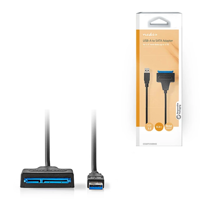 Καλώδιο USB Nedis 3.2 Gen 1x1 Type Α αρσ. - SATA 22-pin, για τη σύνδεση σκληρών δίσκων HDD / SSD 2.5", 0.30m.