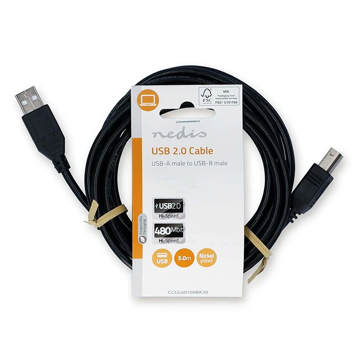 Καλώδιο USB Nedis High-Speed A αρσ. - USB B αρσ., 3.00m Μαύρο