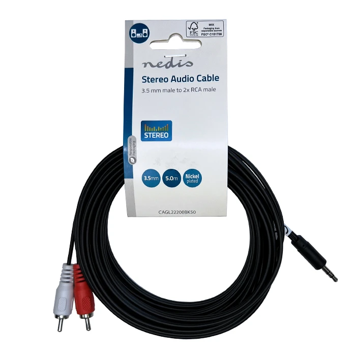 Καλώδιο RCA Nedis 3,5mm stereo αρσ. - 2x RCA αρσ., 5.00m.