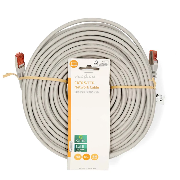 Καλώδιο Δικτύου Nedis CAT 6, S/FTP, 30m σε γκρι χρώμα.