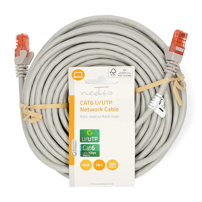 Καλώδιο Δικτύου Nedis CAT 6, U/UTP, 15m σε γκρι χρώμα.