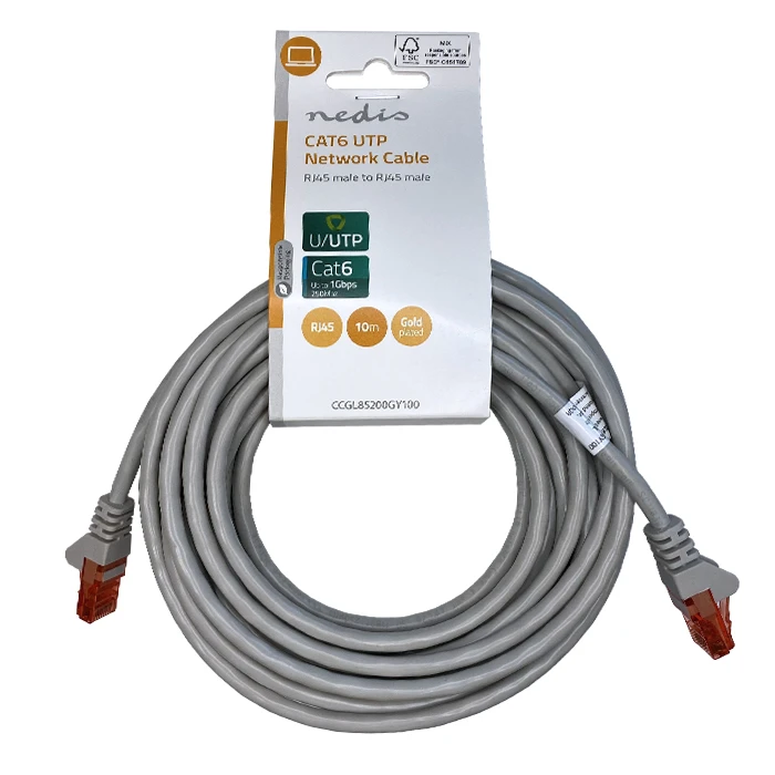 Καλώδιο Δικτύου Nedis CAT 6, U/UTP, 10m σε γκρι χρώμα.