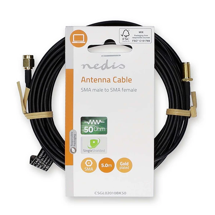 Kαλώδιο SMA Nedis αρσ. - SMA θηλ. με επίχρυσα βύσματα, 5.00m.