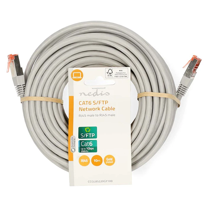 Καλώδιο Δικτύου Nedis CAT 6, S/FTP, 10m σε γκρι χρώμα.