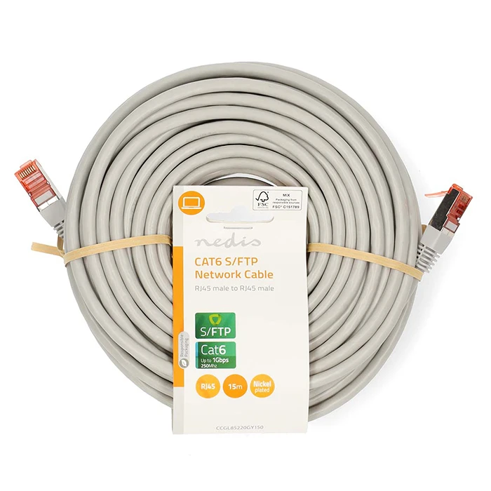 Καλώδιο Δικτύου Nedis CAT 6, S/FTP, 15m σε γκρι χρώμα.