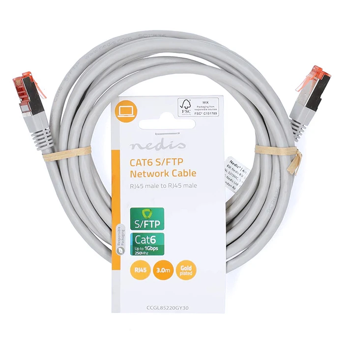 Καλώδιο Δικτύου Nedis CAT 6, S/FTP, 3.00m σε γκρι χρώμα.