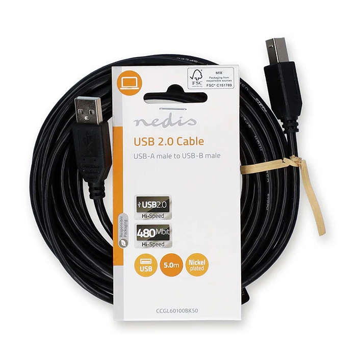 Καλώδιο USB Nedis High-Speed A αρσ. - USB B αρσ., 5.00m.