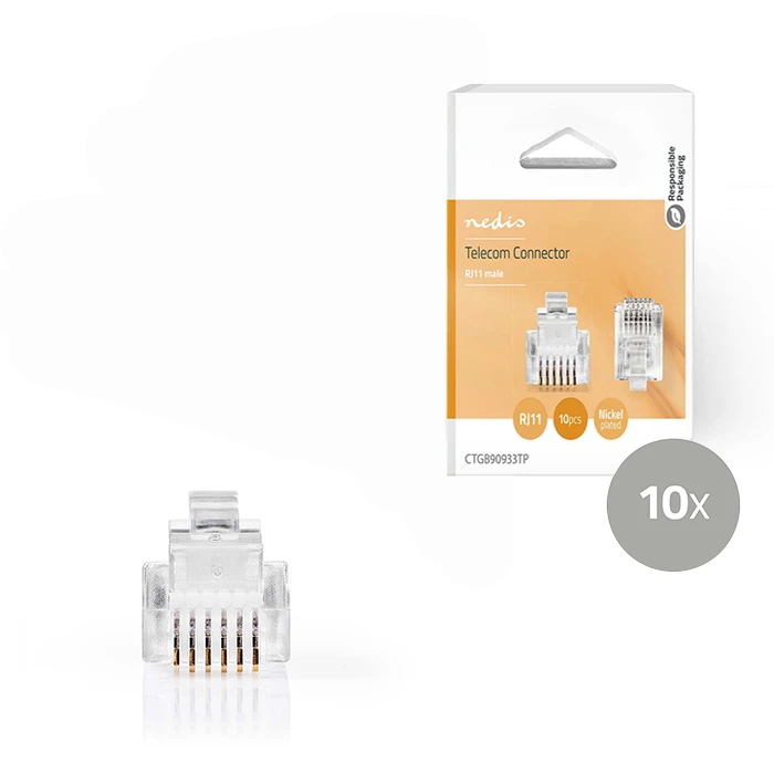 Φις Τηλεφώνου Nedis RJ11, 6x6, 10τμχ.