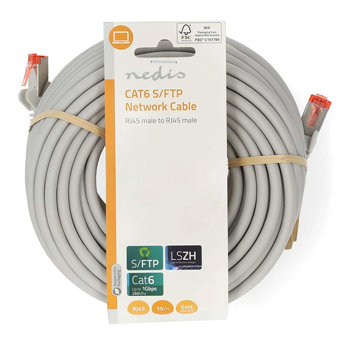 Καλώδιο Δικτύου Nedis CAT 6, S/FTP, 15m σε γκρι χρώμα.