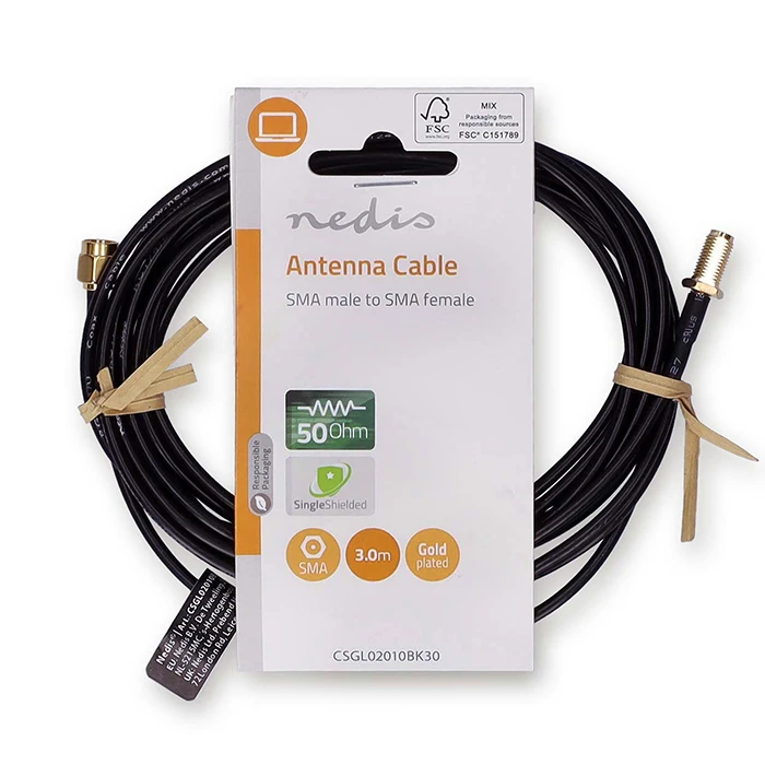 Kαλώδιο SMA Nedis αρσ. - SMA θηλ. με επίχρυσα βύσματα, 3.00m.
