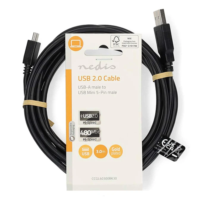 Καλώδιο USB Nedis High-Speed A αρσ. - Mini USB 5-pin αρσ., 3.00m.