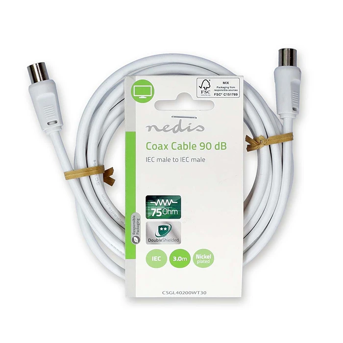 Καλώδιο RF Nedis IEC (Coax) αρσ. - IEC (Coax) αρσ., 3.00m σε λευκό χρώμα.