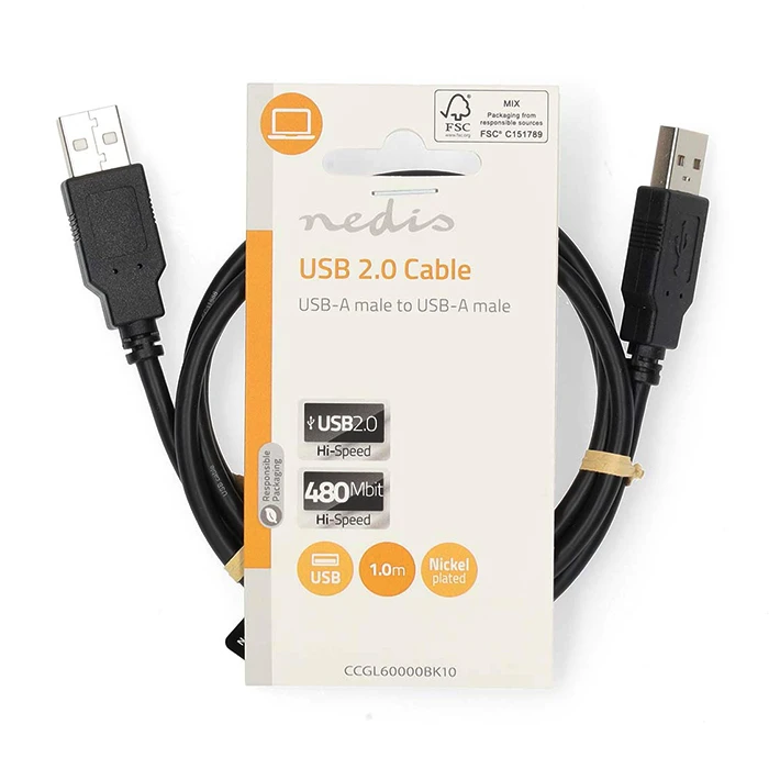 Καλώδιο USB Nedis 2.0 USB-A Male to USB-A Male 1m Black (CCGL60000BK10)