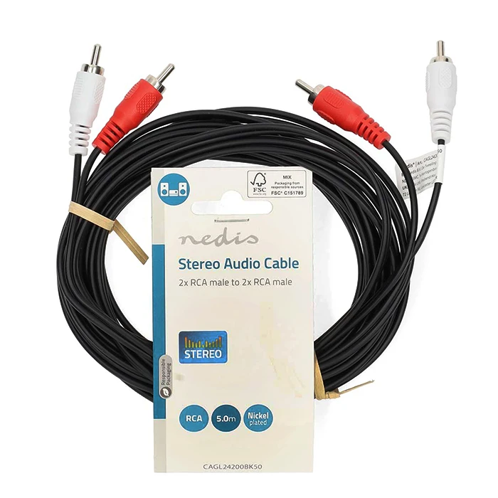 Καλώδιο RCA Nedis 2x αρσ. - 2x RCA αρσ., 5.00m.