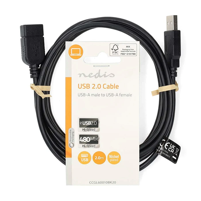 Καλώδιο USB Nedis 2.0 USB-A Male to USB-A Female 2.00 m Black (CCGL60010BK20)
