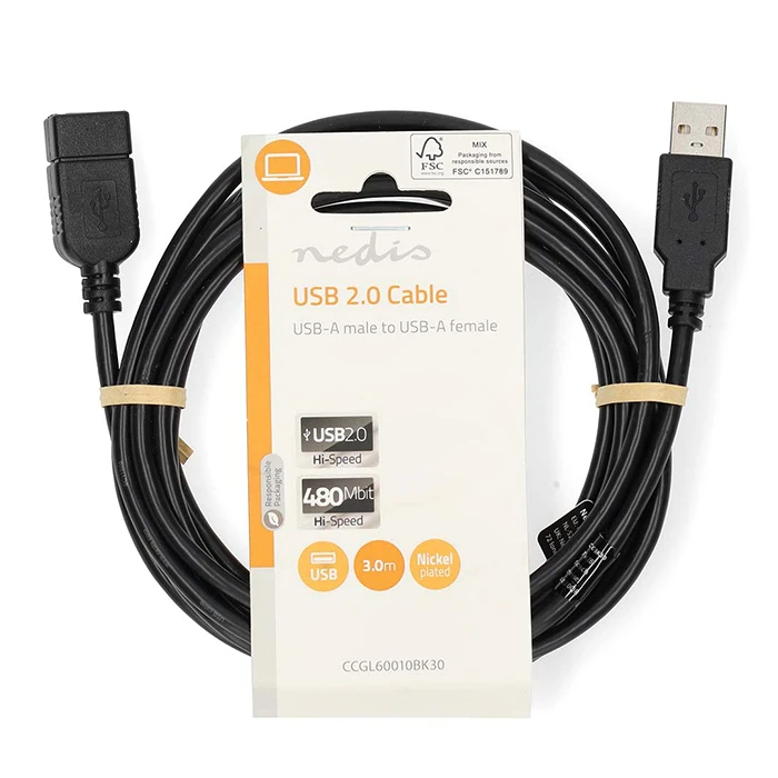 Καλώδιο USB Nedis High-Speed Α αρσ. - USB A θηλ., 3.00m.