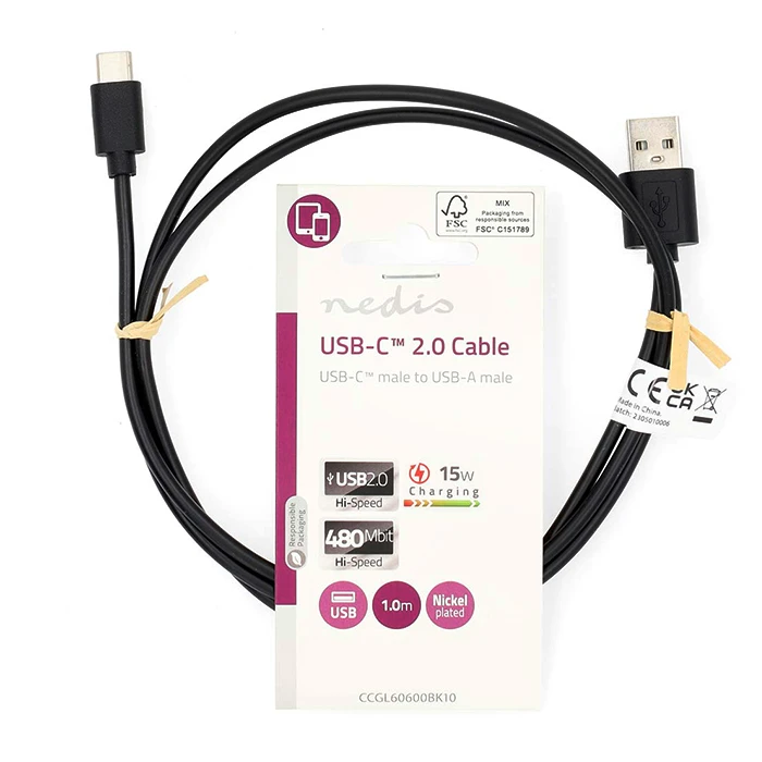 Καλώδιο USB Nedis High-Speed A αρσ. - USB Type-C αρσ., 1.00m.