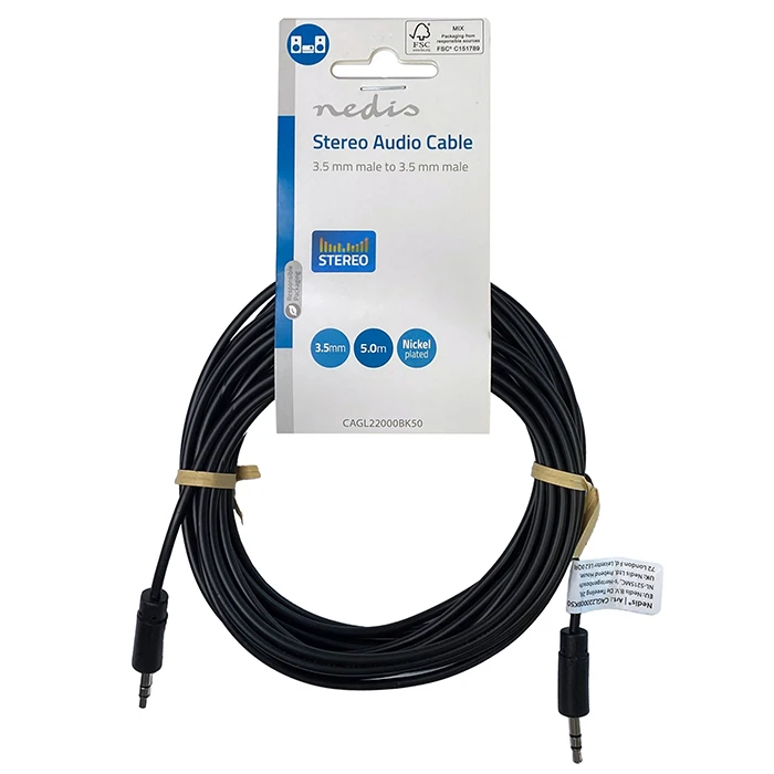 Καλώδιο Ήχου Nedis 3,5mm αρσ. Stereo - 3,5mm αρσ. Stereo, 5m σε μαύρο χρώμα.
