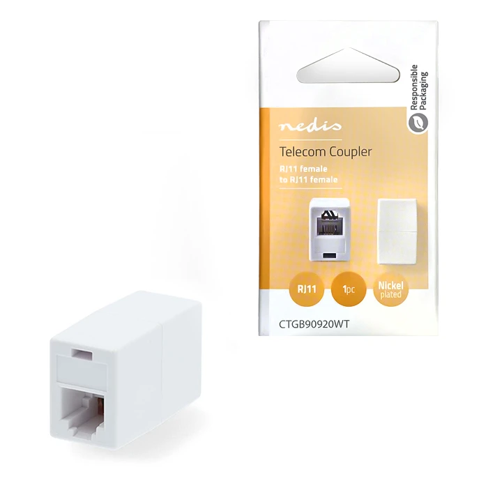 Μούφα Nedis RJ11 6x4 θηλ. - θηλ., σε λευκό χρώμα.