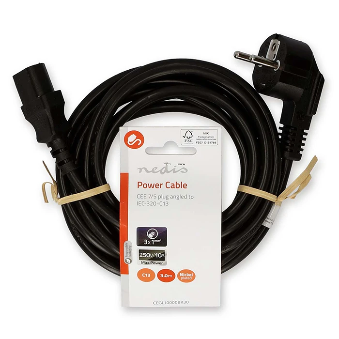 Καλώδιο Τροφοδοσίας Nedis Schuko αρσ. σε γωνία 90° - IEC-320-C13 θηλ., 3.00m.