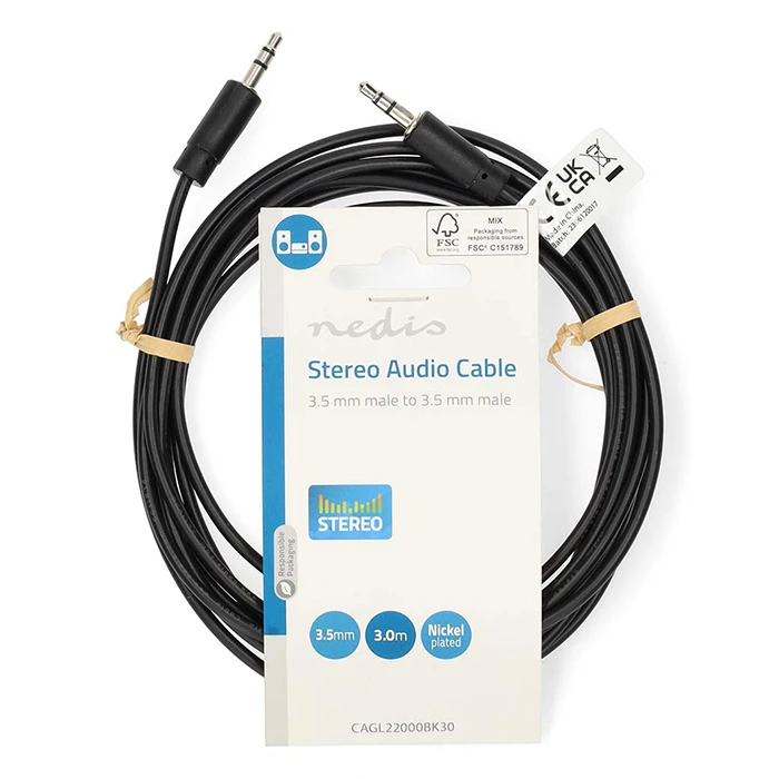 Καλώδιο Ήχου Nedis 3,5mm αρσ. Stereo - 3,5mm αρσ. Stereo, 3.00m σε μαύρο χρώμα.