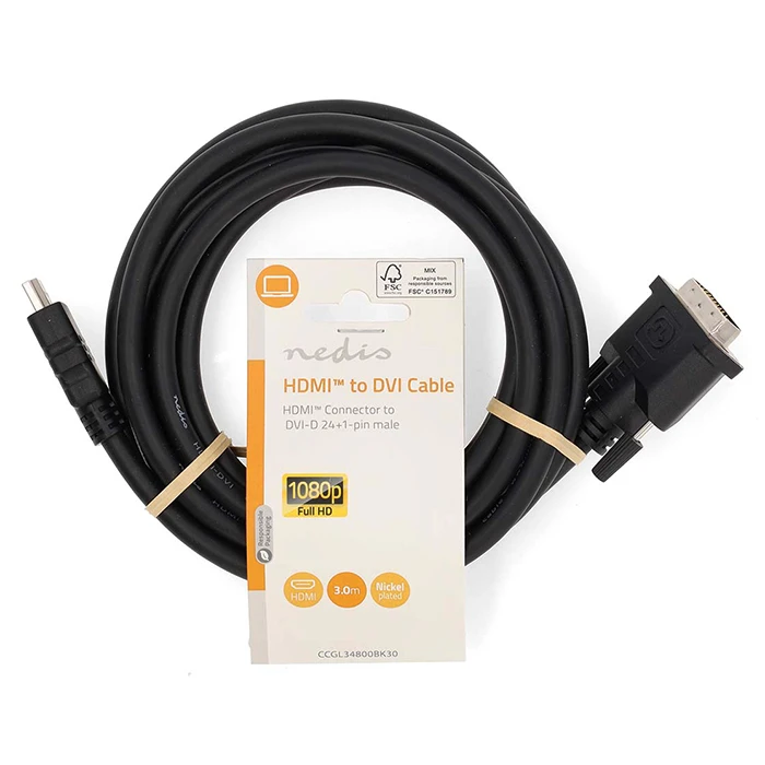 Καλώδιο HDMI Nedis High speed αρσ. - DVI-D 24+1-Pin αρσ., 3.00m σε μαύρο χρώμα.