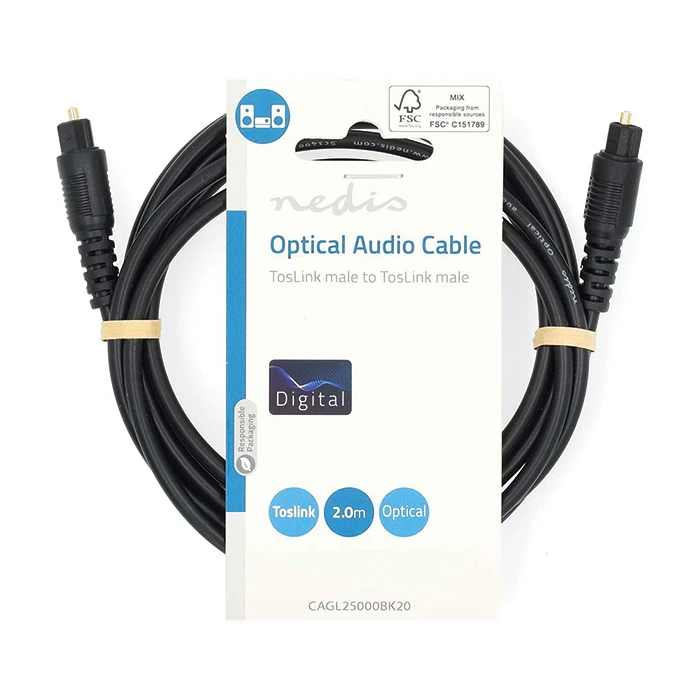 Καλώδιο Οπτικής Ίνας Nedis TosLink αρσ. - αρσ., 2.00m σε μαύρο χρώμα.