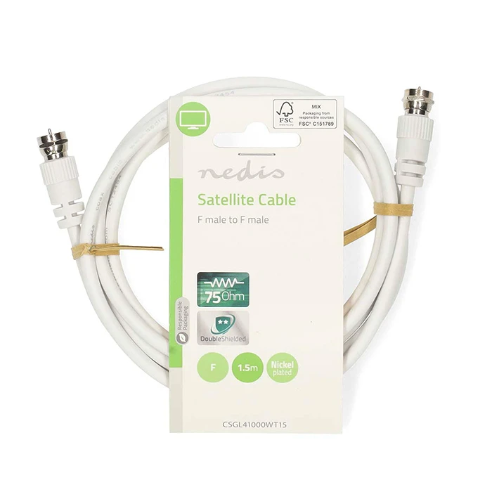 Καλώδιο Nedis F αρσ. - F αρσ. 1.50m σε άσπρο χρώμα.