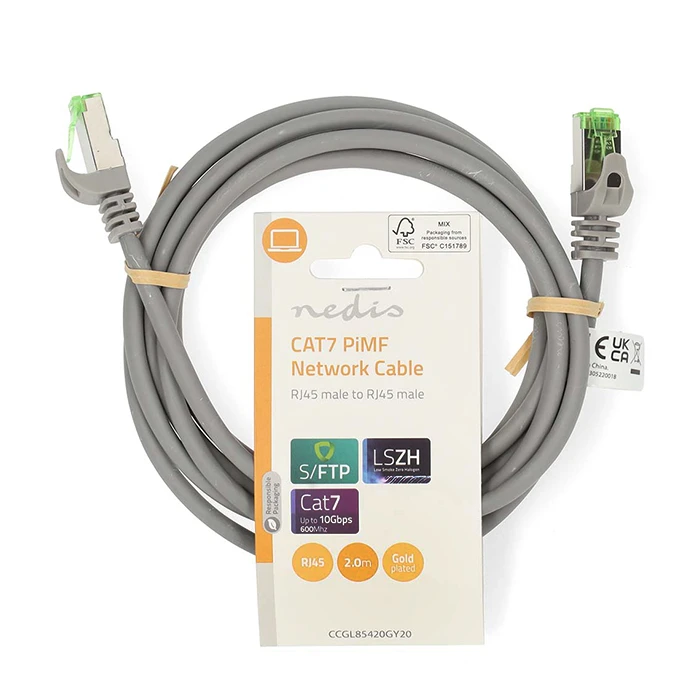 Καλώδιο Δικτύου Nedis CAT 7, S/FTP, 2.00m σε γκρι χρώμα.