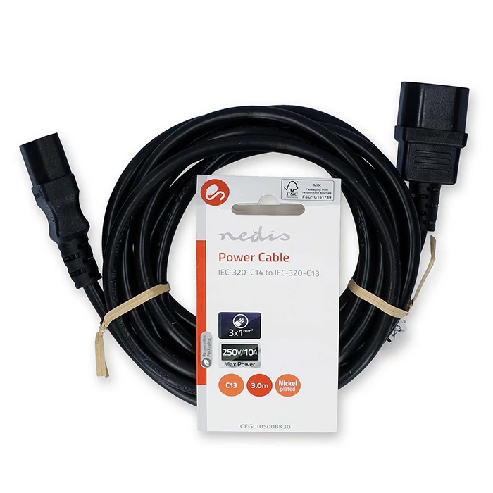 Καλώδιο Προέκτασης Τροφοδοσίας Nedis IEC-320-C14 - IEC-320-C13, 3.00m.