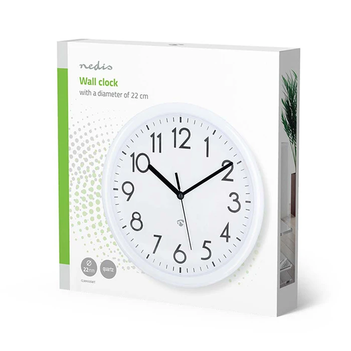 Ρολόι Τοίχου Nedis με μεγάλους αριθμούς σε λευκό χρώμα.