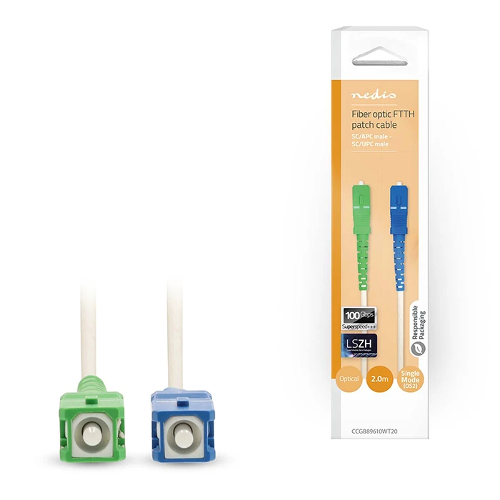 Καλώδιο Μονότροπης Οπτικής Ίνας (Os2), Sc-Apc Αρσ. - Sc-Upc Αρσ., 2.00m Σε Λευκό Χρώμα