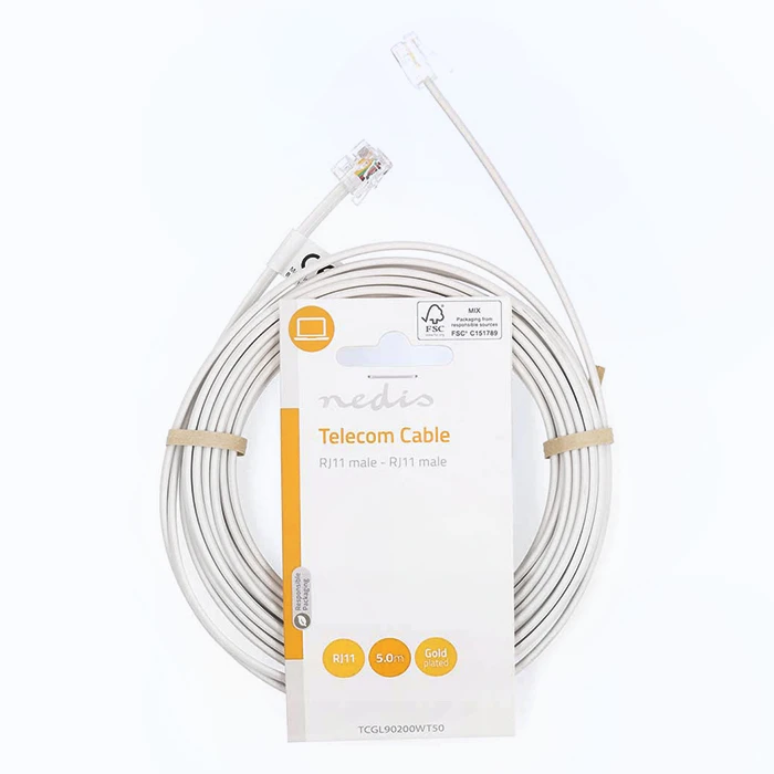 Τηλεφωνικό Καλώδιο Rj11 Αρσ. - Rj11 Αρσ. 5.00m Σε Λευκό Χρώμα