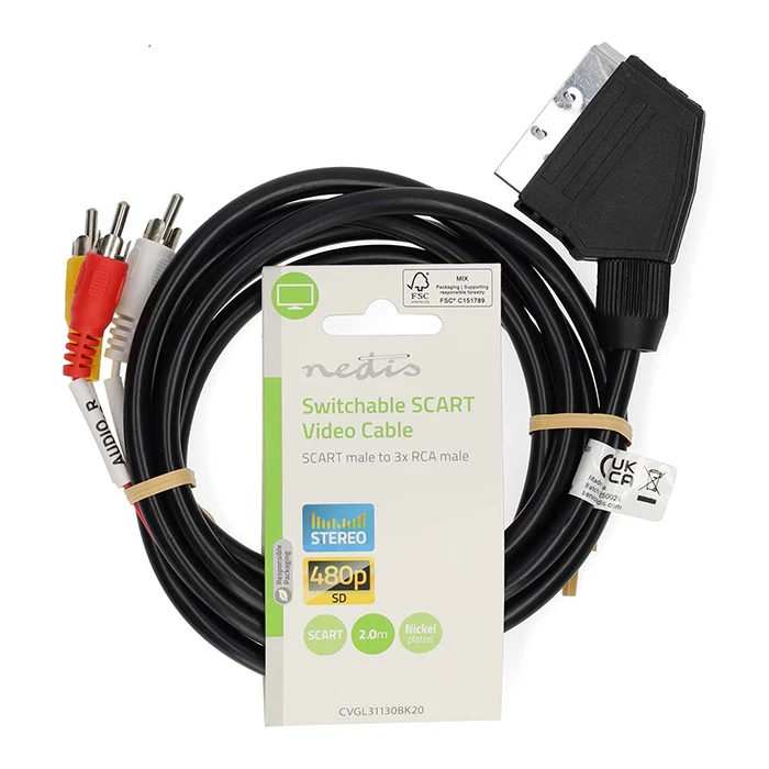 Καλώδιο Scart Αρσ. - 3x Rca Αρσ Nedis Cvgl31130bk20 Με Διακόπτη (In/Out) 2.00m