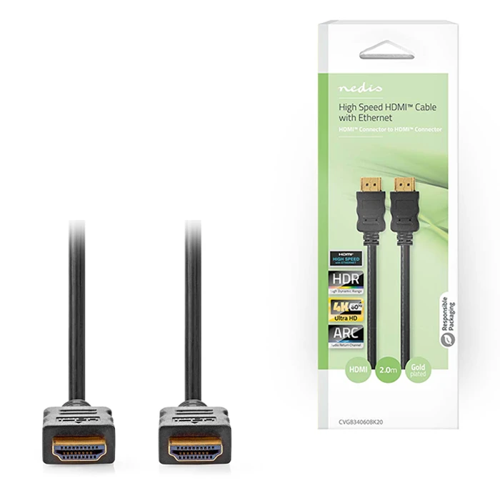 Καλώδιο HDMI Nedis Cvgb34060bk20 With Ethernet HDMI High Speed Αρσ. - HDMI Αρσ. 2.00m