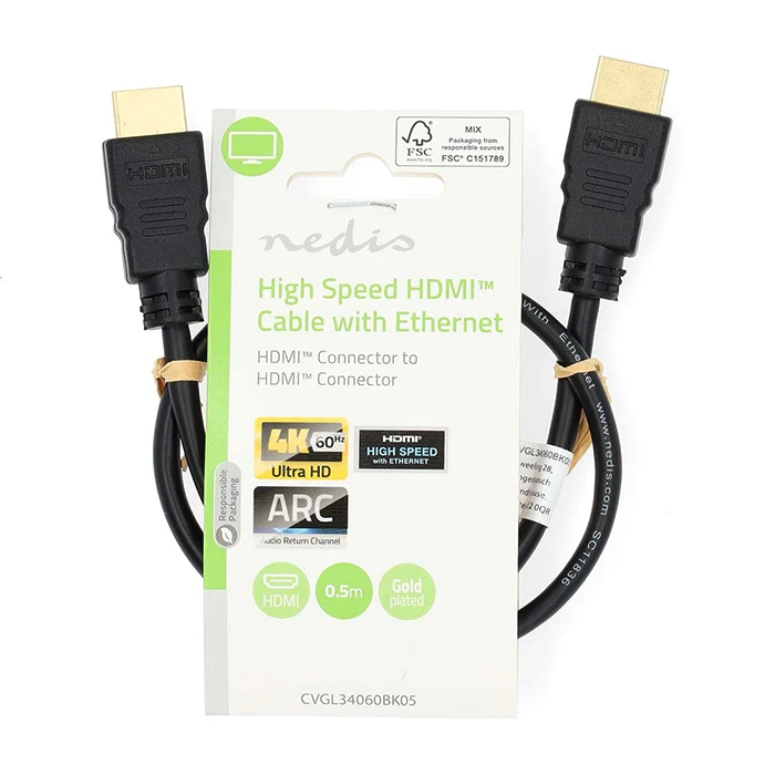 Καλώδιο HDMI Nedis Cvgl34060bk05 With Ethernet HDMI High Speed Αρσ. - HDMI Αρσ. 0.50m