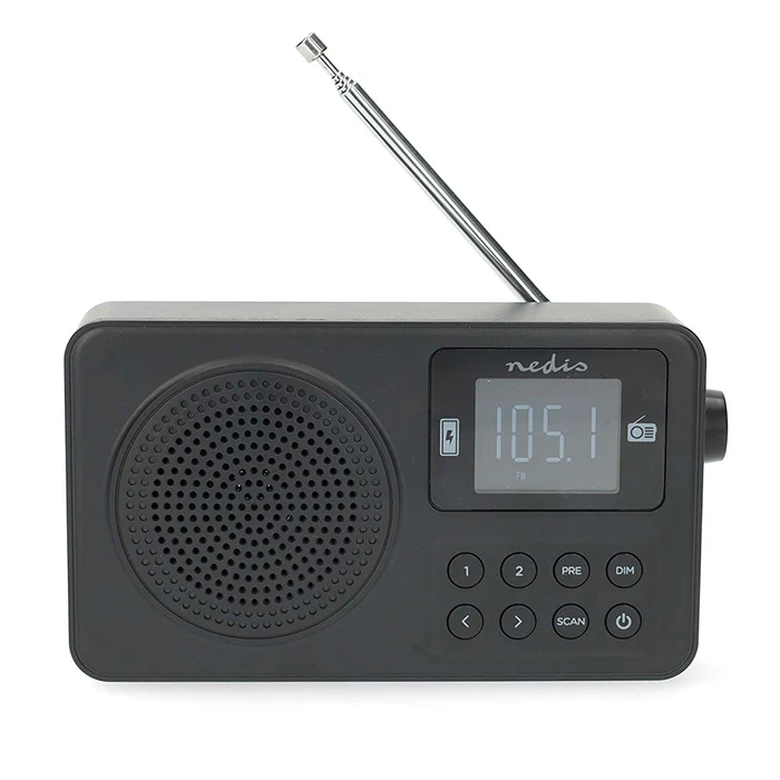 Φορητό Ραδιόφωνο Nedis Φορητό, επαναφορτιζόμενο και Ψηφιακό FM με οθόνη LCD, Μαύρο