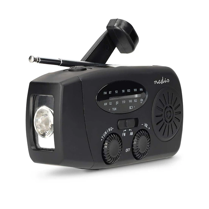 Φορητό Ραδιόφωνο Nedis έκτακτης ανάγκης, ηλιακό πάνελ, μανιβέλα, φακό και powerbank.