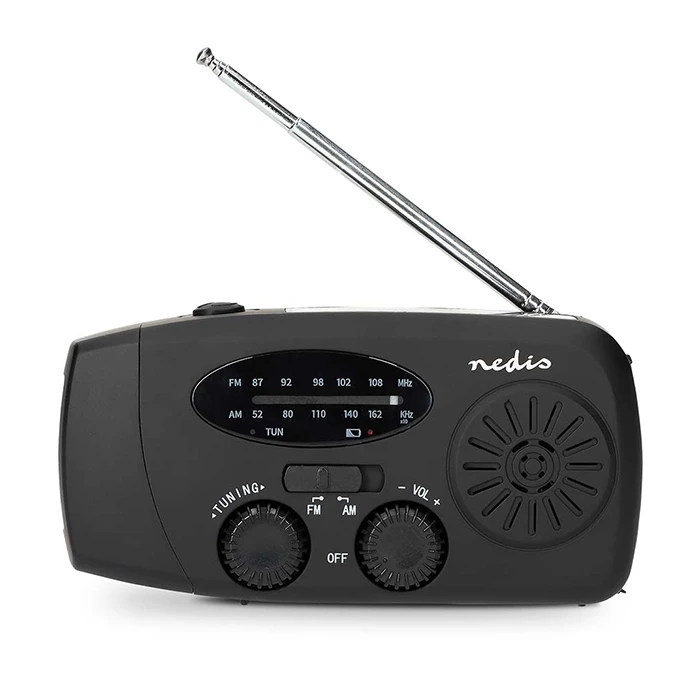Φορητό Ραδιόφωνο Nedis έκτακτης ανάγκης, ηλιακό πάνελ, μανιβέλα, φακό και powerbank.