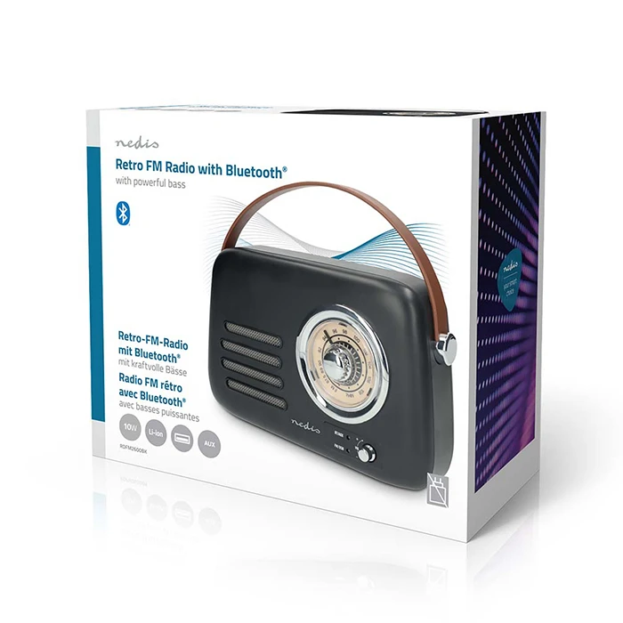 Nedis RDFM2600BK Retro FM Radio with Bluetooth, 10W, Black