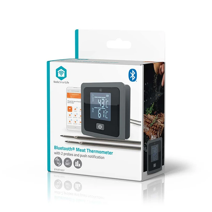 Nedis BTKAT10GY Smart Bluetooth Θερμόμετρο Κρέατος - 2 Αισθητήρες, Γκρι