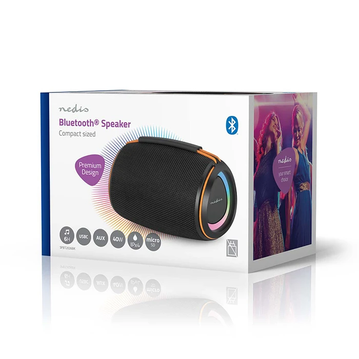 Nedis Φορητό Bluetooth Ηχείο 40W με RGB φωτισμό (Μαύρο/Πορτοκαλί)