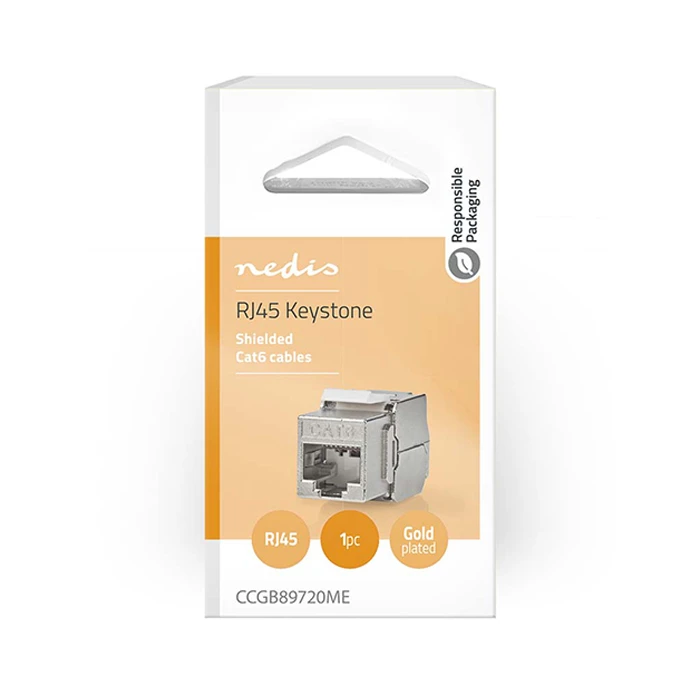 Nedis Μονή Εξωτερική Πρίζα Δικτύου RJ45 Τύπου Cat6 σε Χρυσό Χρώμα CCGB89720ME