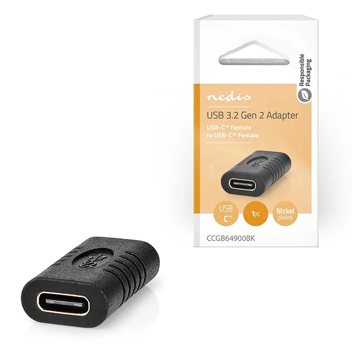 Nedis CCGB64900BK - Μετατροπέας USB-C θηλ. σε USB-C θηλ., Μαύρο
